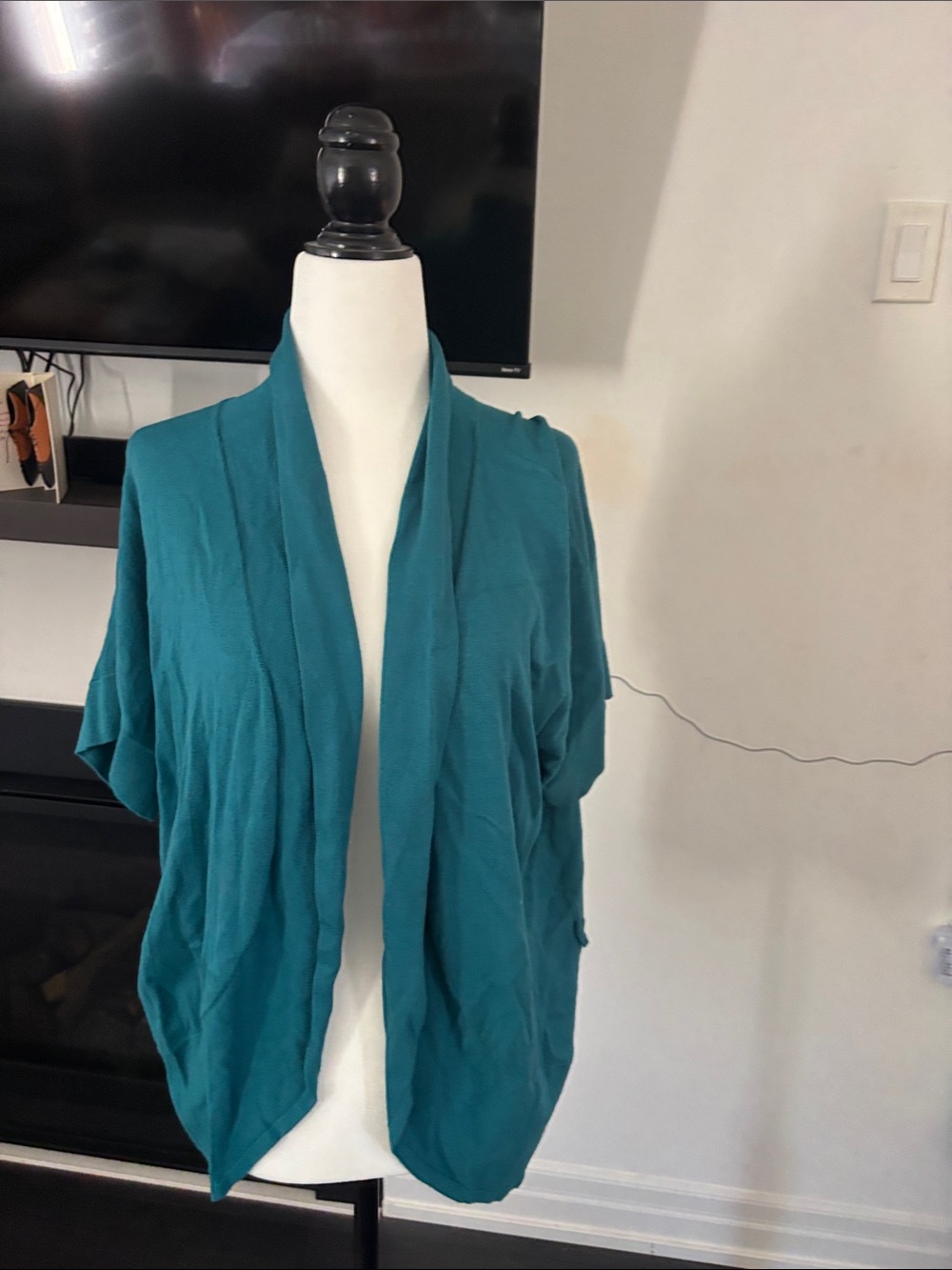 Calvin Klein Teal Open-Front Short-Sleeve Cardigan